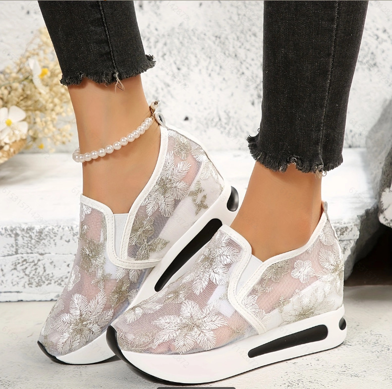 Breathable Mesh Athletic Shoes - Lace Flats Platform Women Sport Shoes