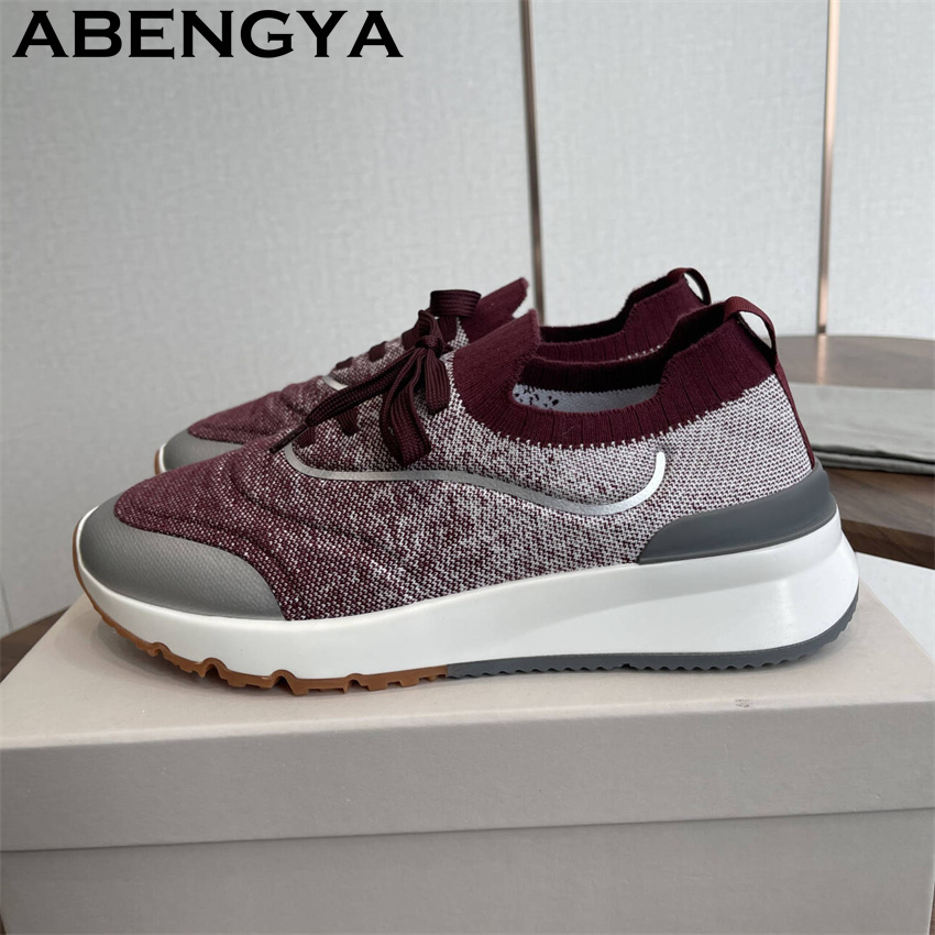 Knit Fabric Lace Up Sneakers - Men New Multicolour Knitted loafers Shoes