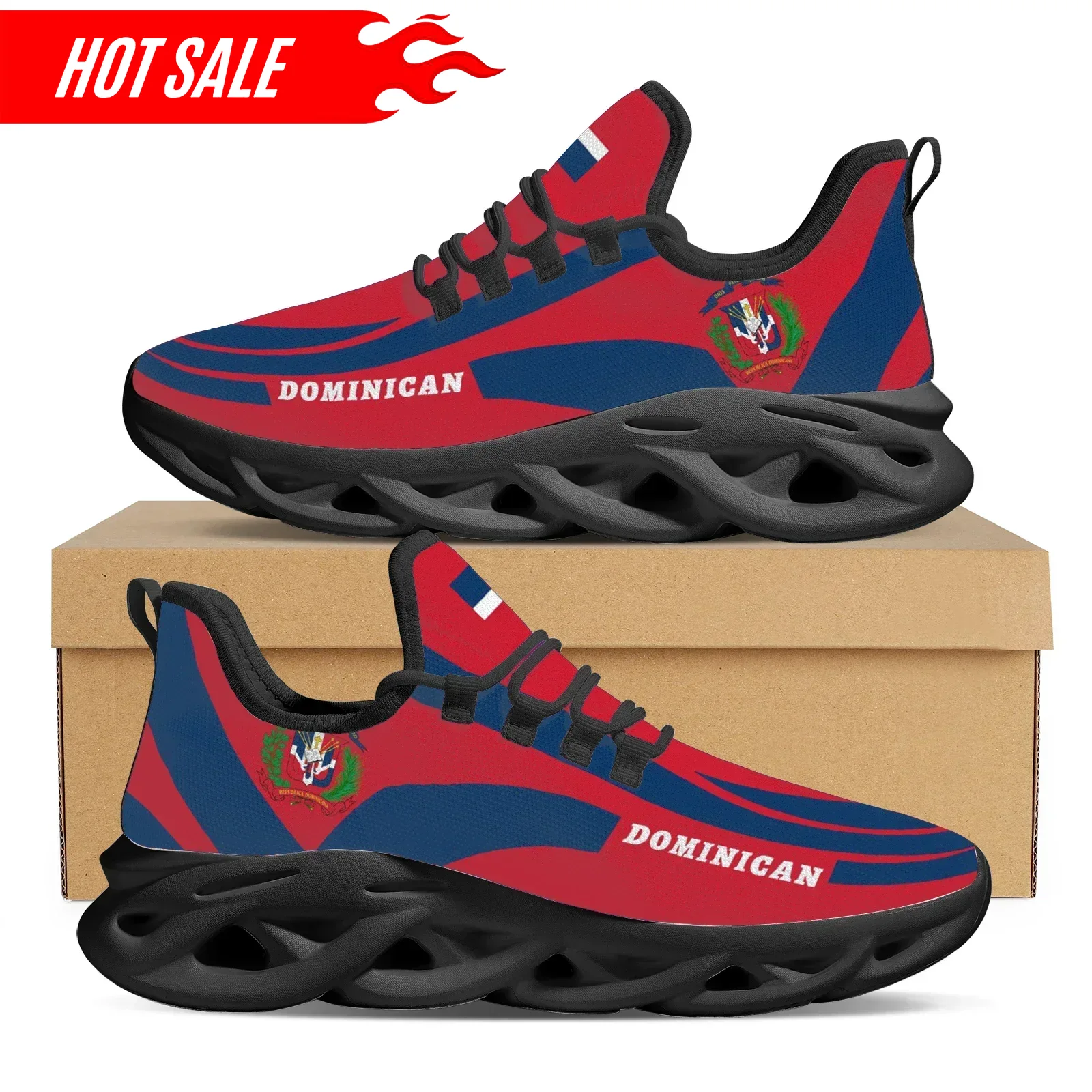 Hot Dominican Flag National Em - огляд і ціна Knit Fabric Lace Up Sneakers