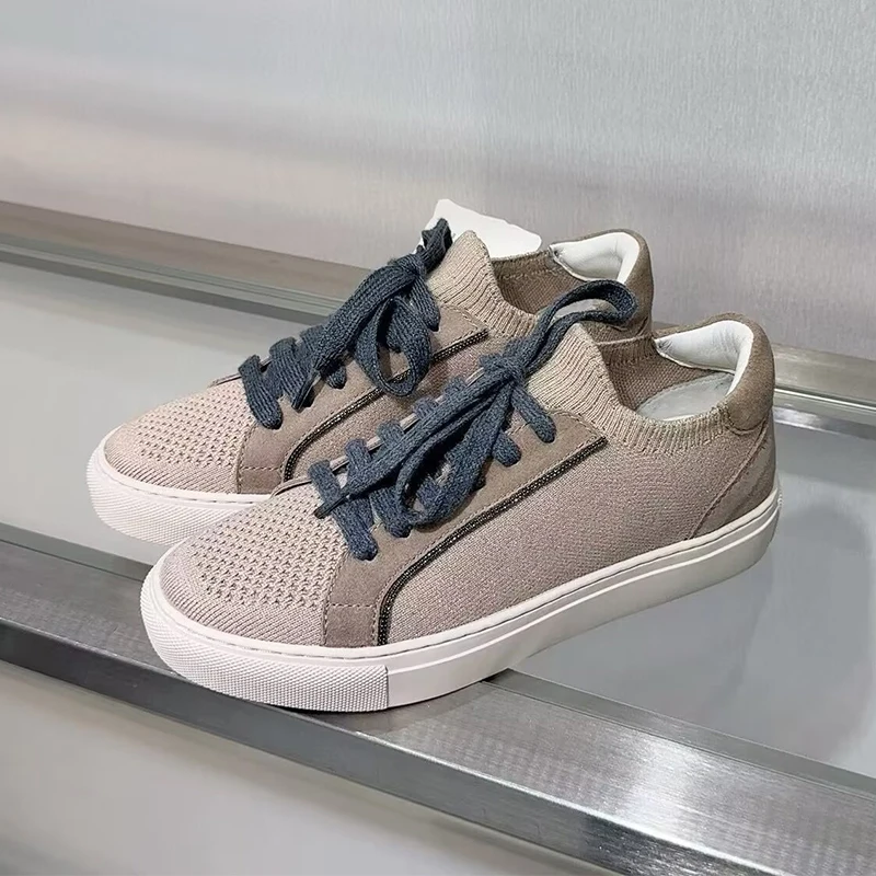 Women Knit Breathable Sneakers - огляд і ціна Knit Fabric Lace Up Sneakers